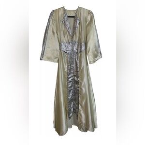 VTG Handmade Hollywood Regency Satin Longsleeve Maxi Dress Goddess Wedding XS